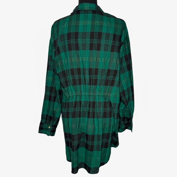 Lane Bryant Plaid Tie-Waist Button Down Tunic Top Green Gold Shimmer 22/24 Soft - Picture 2 of 16